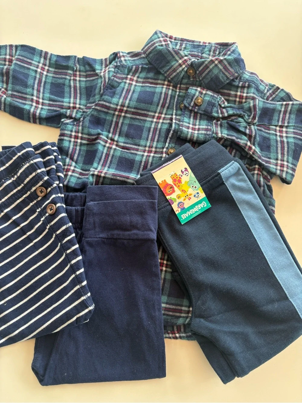 Bundle of Boys Pants & Flannel Shirt Navy/Blue 4 Pieces